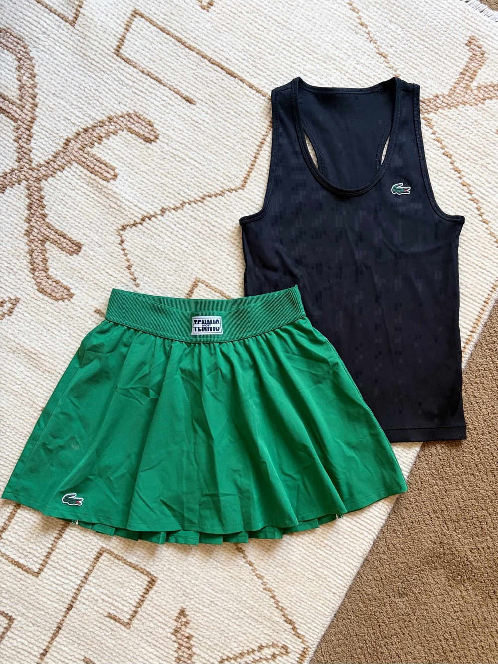 Lacoste Sport Black Tank Green Pleated Back Skirt Tennis Athletic Set XS/4